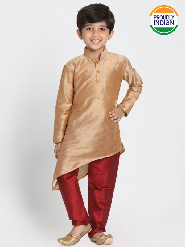 Boys' Gold Cotton Silk Blend Kurta and Pyjama Set