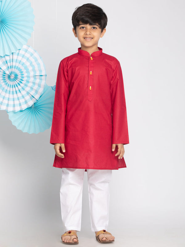 Jashvi Boy's Maroon And White Kurta Pyjama Set