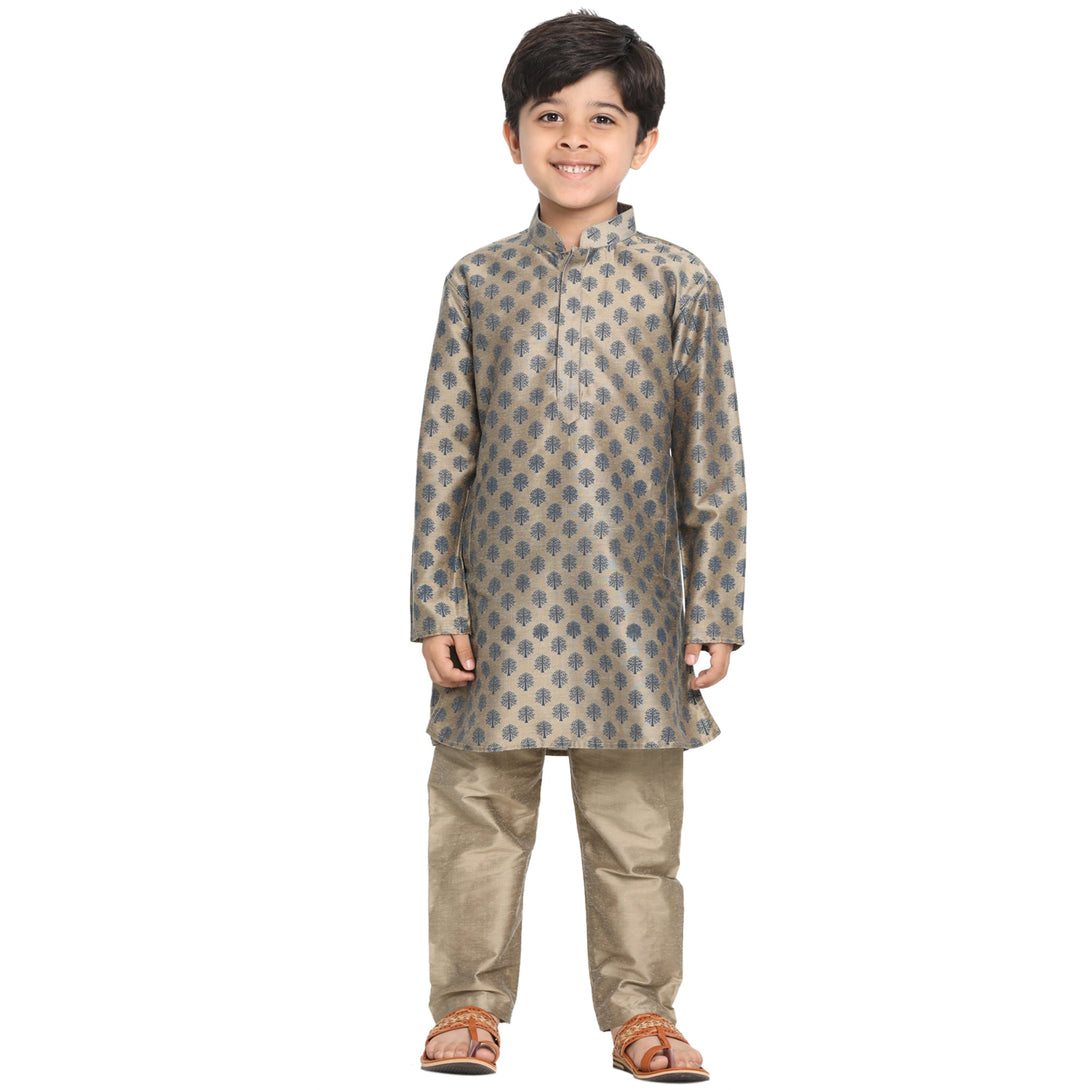 Boy's Chiku Cotton Blend Kurta Pyjama Set - JBN Creation