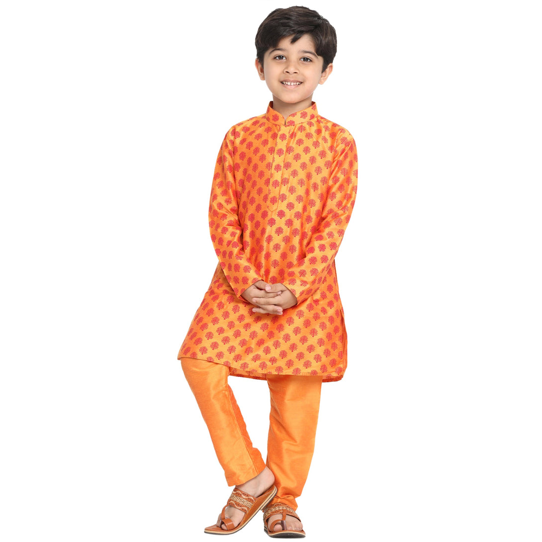 Boy's Orange Cotton Blend Kurta Pyjama Set - JBN Creation