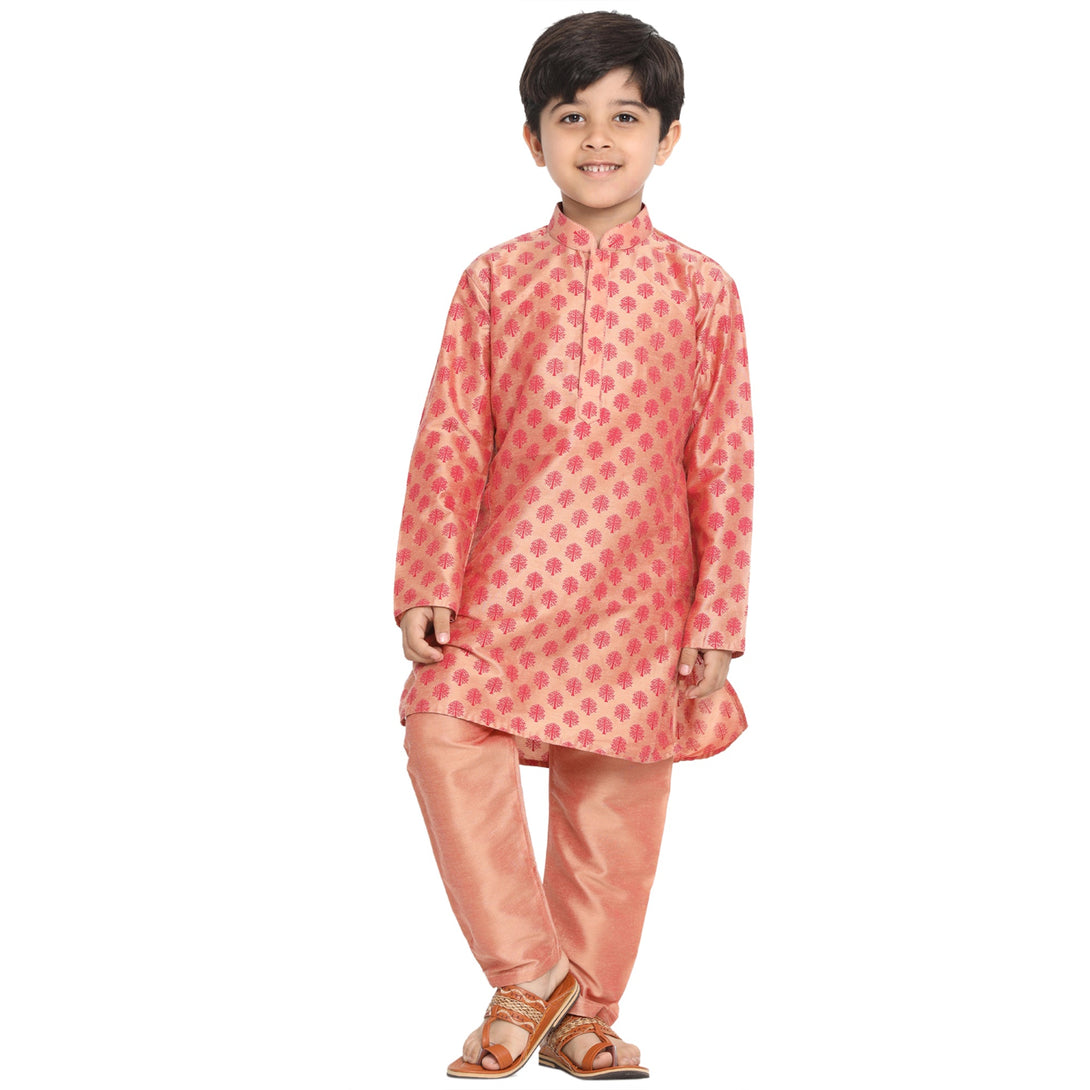 Boy's Pink Cotton Blend Kurta Pyjama Set - JBN Creation