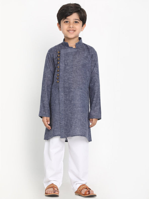 Jashvi Boys' Grey Cotton Blend Kurta and Pyjama Set