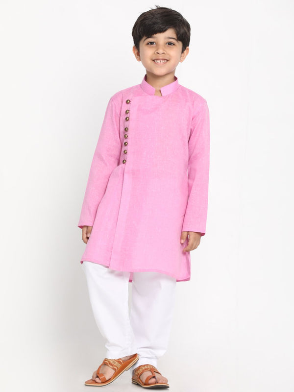 Jashvi Boys' Pink Cotton Blend Kurta and Pyjama Set