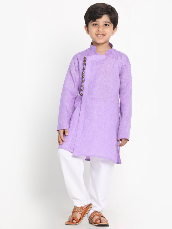 Jashvi Boys' Lavender Cotton Blend Kurta and Pyjama Set