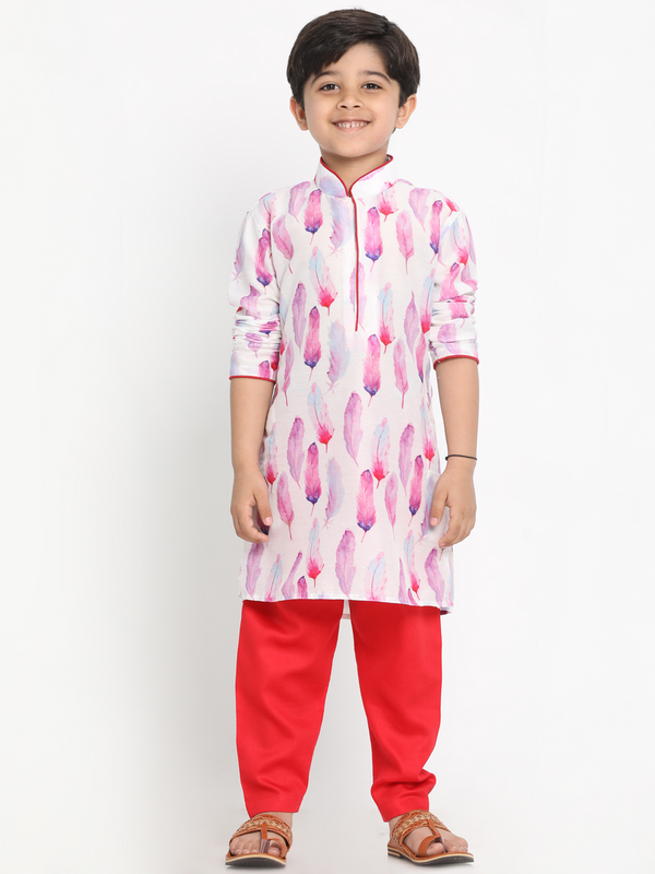 Jashvi Boy's Cotton Silk Digital Printed Kurta and Pyjama Set