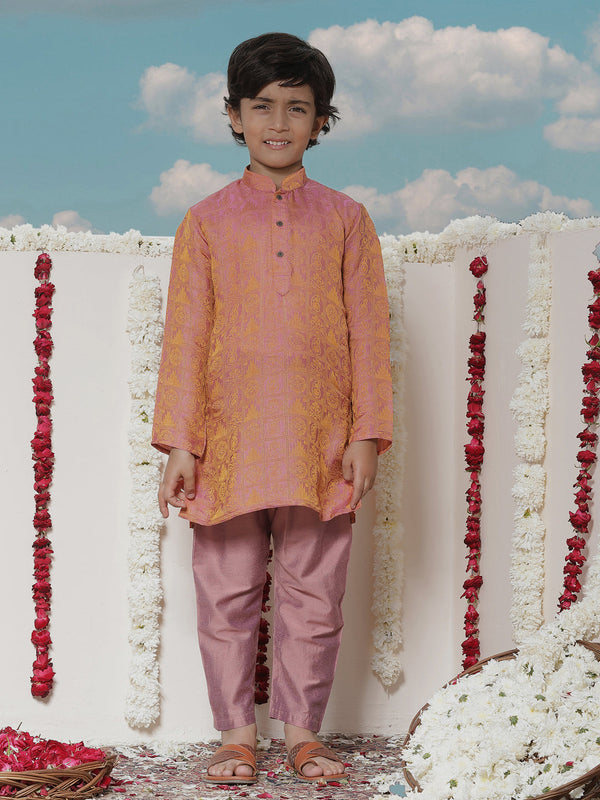 Jashvi Boys' Pink Jacquard Kurta Pyjama Set