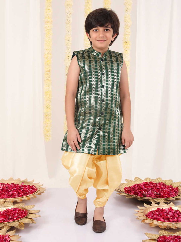 Jashvi Boys' Green Brocade Kurta Dhoti Set