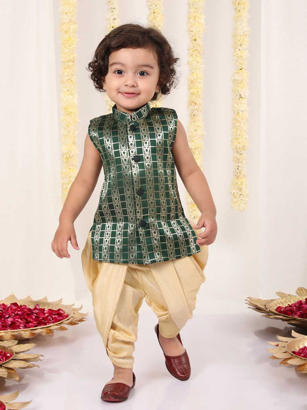 Jashvi Boys' Green Brocade Kurta Dhoti Set