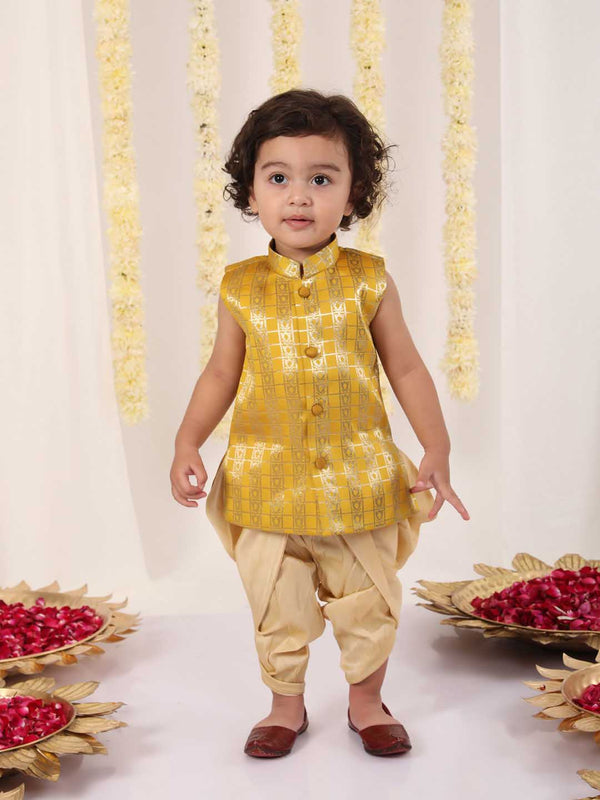 Jashvi Boys' Yellow Brocade Kurta Dhoti Set