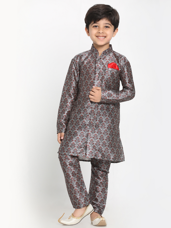 Jashvi Boys Silk Blend Digital Printed Kurta and Pyjama Set