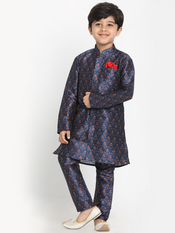 Jashvi Boys Silk Blend Digital Printed Kurta and Pyjama Set