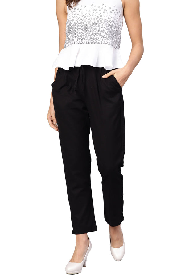 Women Black Cotton Trouser by Myshka (1 Pc Set)