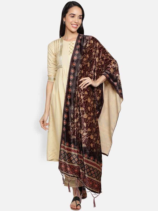 Women's Multicolored Polyster Velvet  Digital Printed Dupatta - VAABA