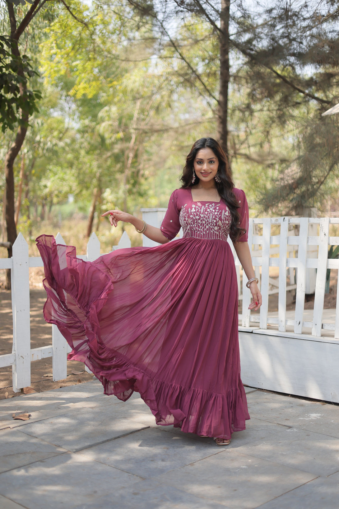 Women's Onion Faux Georgette Sequins With Zari Embroidered Long Anarkali Dress - Jyoti Fashion