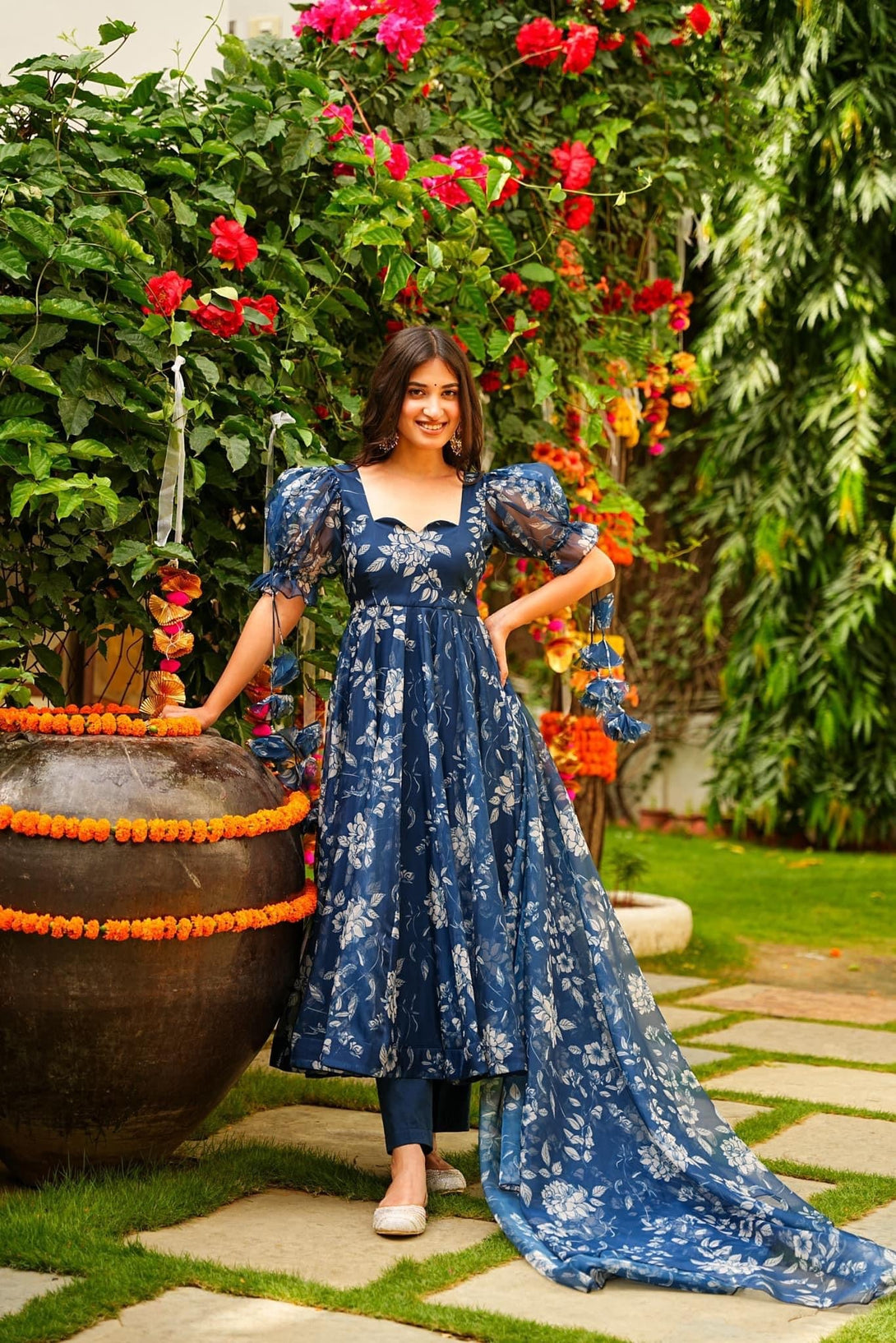 Women's Navy Blue Tabby Silk Heavy Digital Printed Kurta Set - Jyoti Fashion