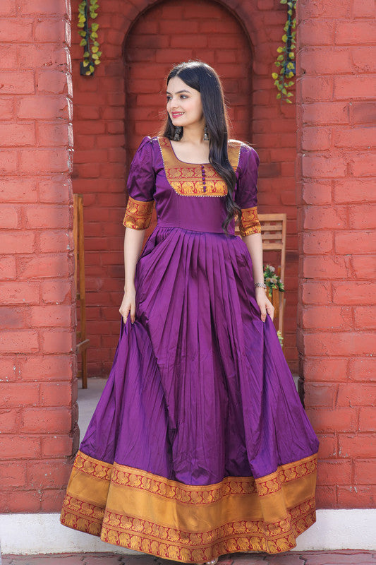 Women's Purple Silk Jacquard Weaving Festive Anarkali Dress - Jyoti Fashion