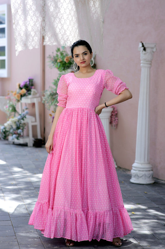 Women's Pink Faux Georgette Printed Festive Anarkali Dress - Jyoti Fashion