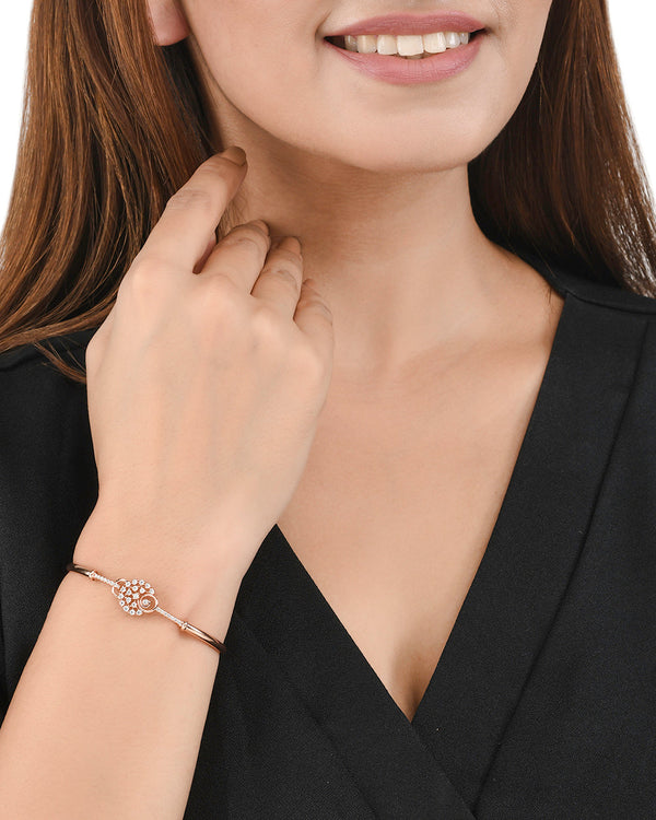 Women's Sparkling Elegance Edgy Rose Gold Plated Zircons Adorned Brass Bracelet - Voylla