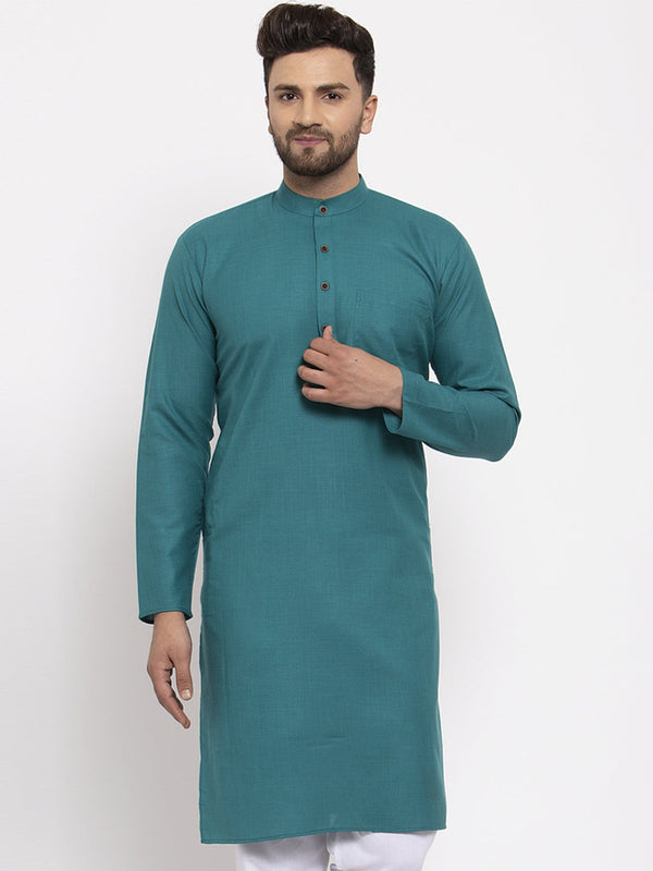 Men's Green & White Solid Kurta Only ( KO 532 Green ) - Virat Fashions