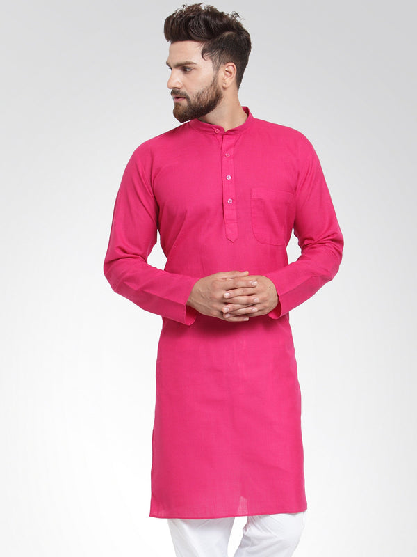 Men's Pink & White Solid Kurta Only ( KO 532 Pink ) - Virat Fashions