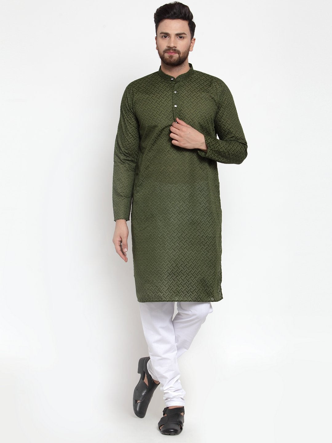 Men Chikan Kurta with Churidar by Virat Fashions (2pcs Set)