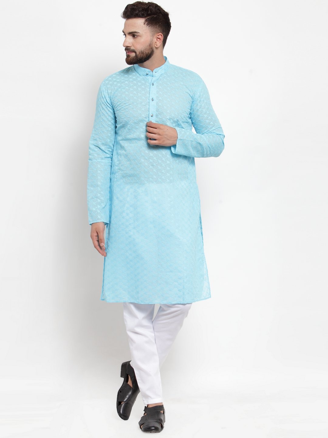 Men Chikan Kurta with Churidar by Virat Fashions (2pcs Set)