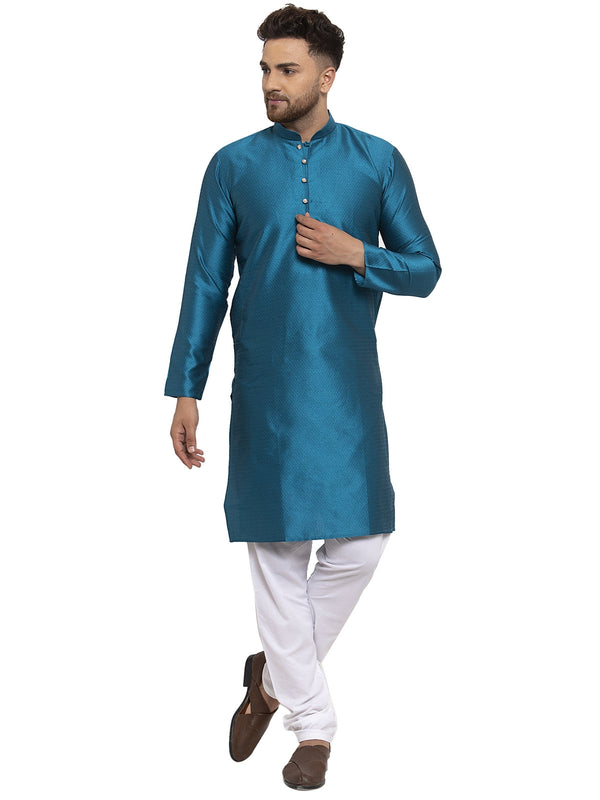 Men's Peacock Jacquard Kurta Payjama Sets  ( JOKP 589 Peacock ) - Virat Fashions