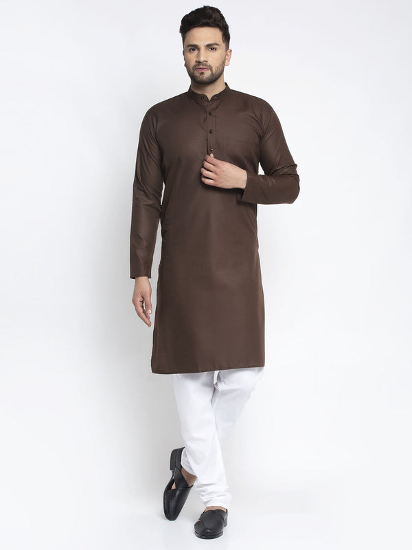 Men's Coffee Cotton Solid Kurta Payjama Sets ( JOKP 611 Coffee ) - Virat Fashions