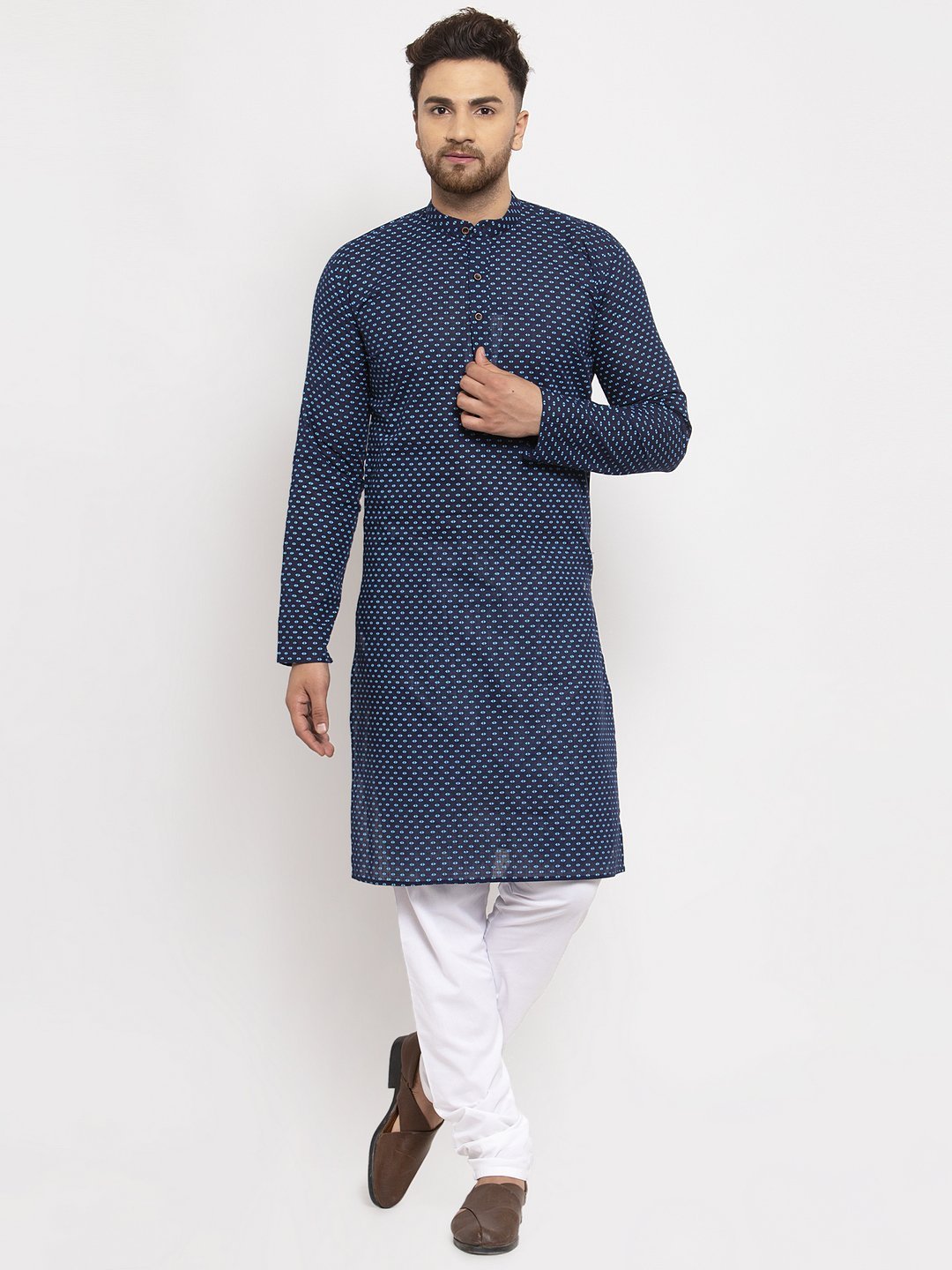 Men's Cotton Printed Kurta with Pyjamas - Virat Fashions