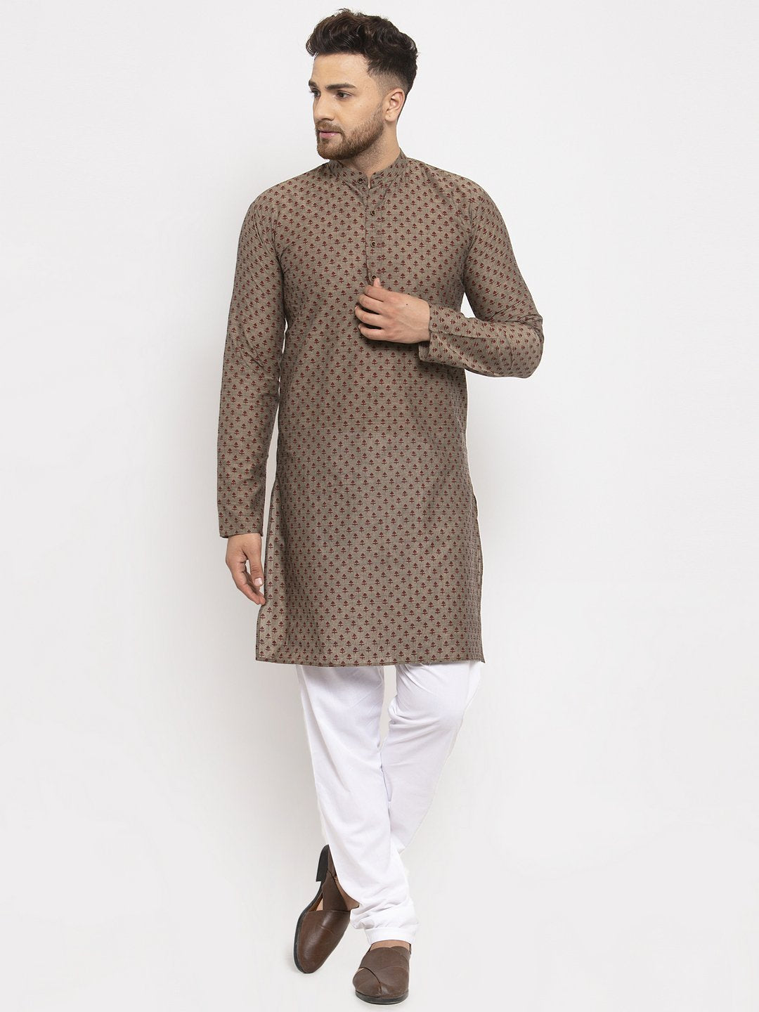 Men's Cotton Printed Kurta with Pyjamas - Virat Fashions