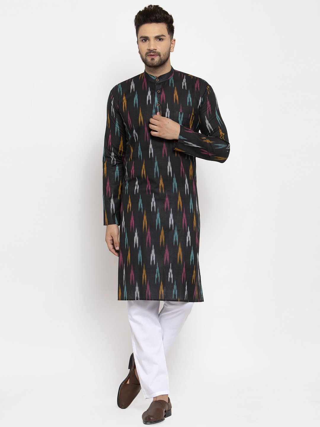 Men's Ikkat Straight Kurta with Churidar by Virat Fashions (2 Pc Set)