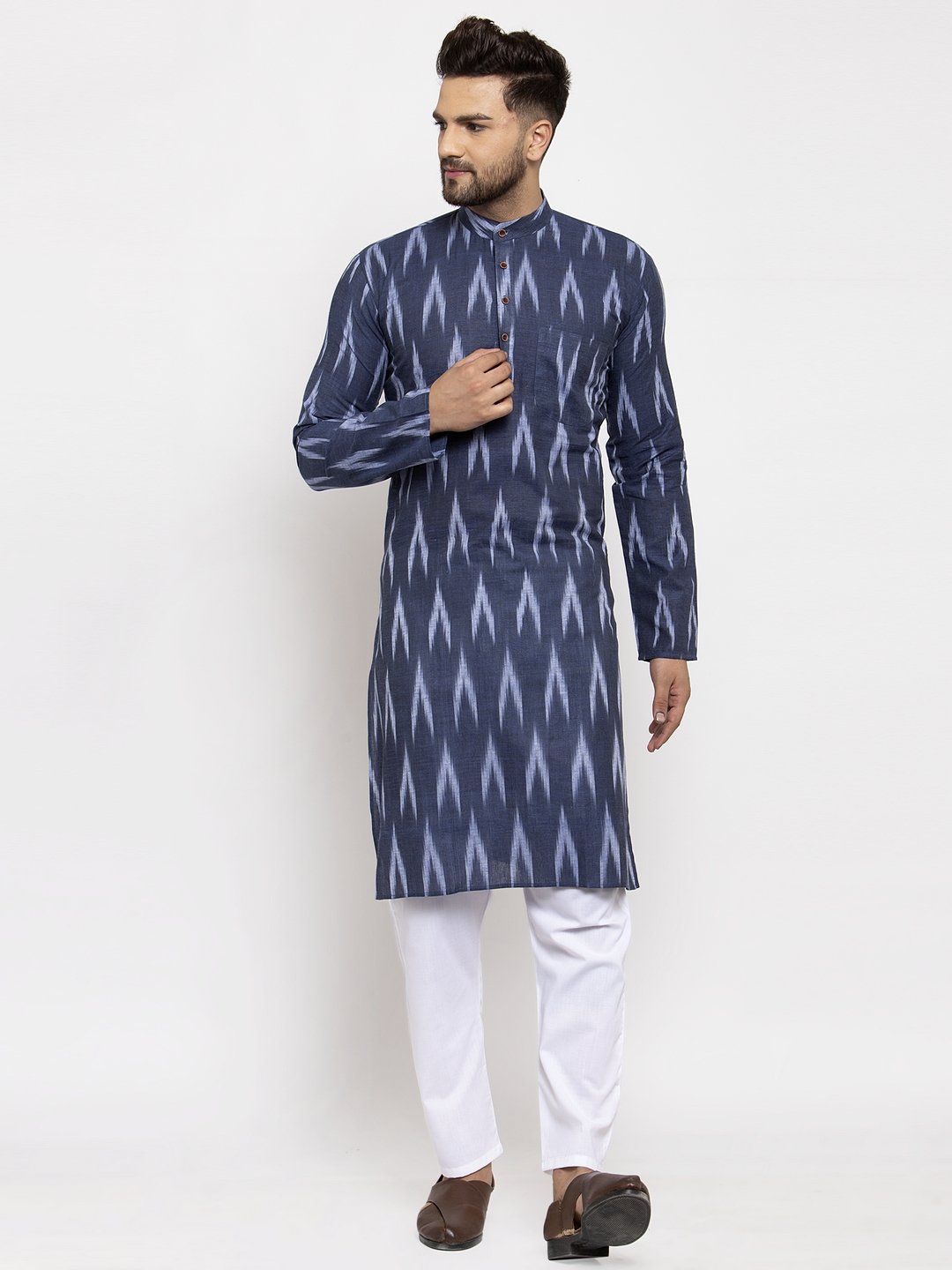 Men's Ikkat Straight Kurta with Churidar by Virat Fashions (2 Pc Set)