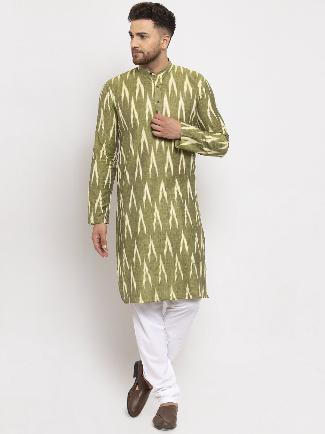 Men's Ikkat Straight Kurta with Churidar by Virat Fashions (2 Pc Set)