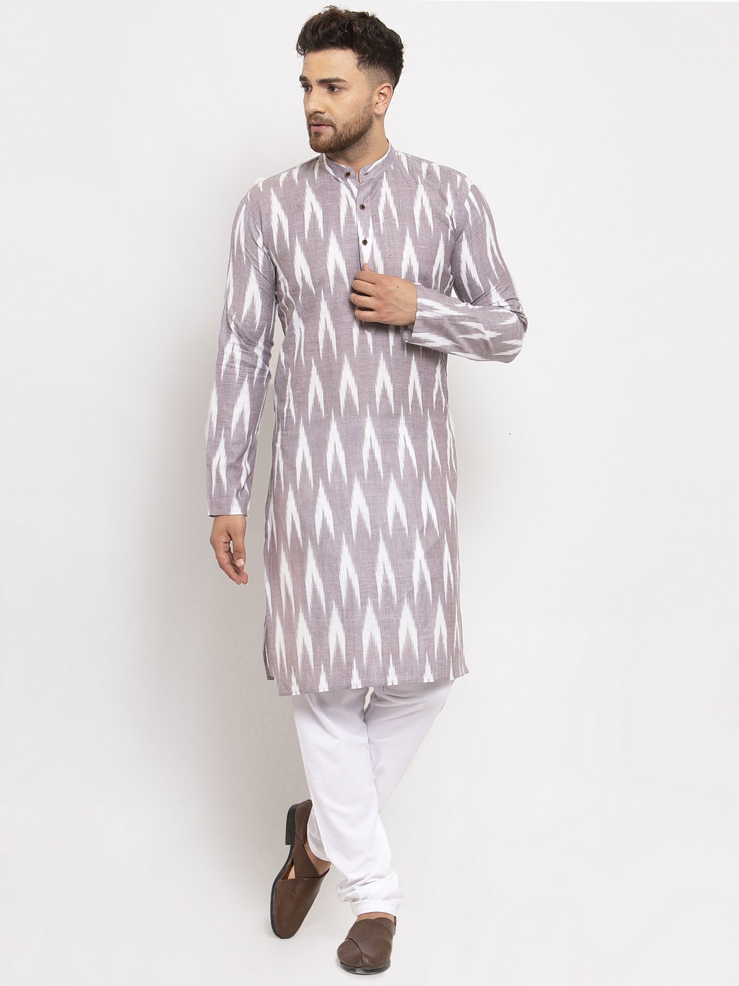 Men's Ikkat Straight Kurta with Churidar by Virat Fashions (2 Pc Set)