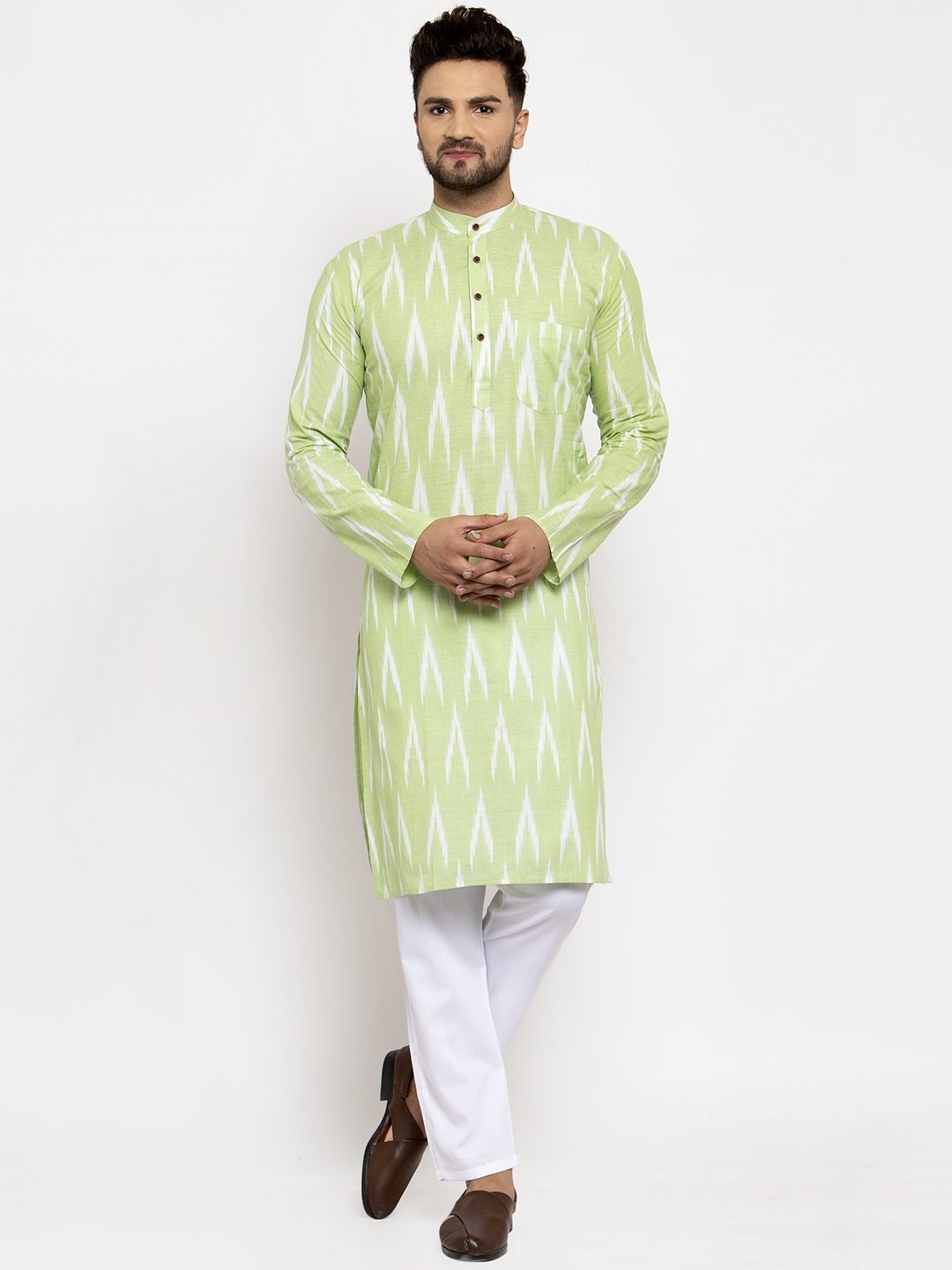 Men's Ikkat Straight Kurta with Churidar by Virat Fashions (2 Pc Set)