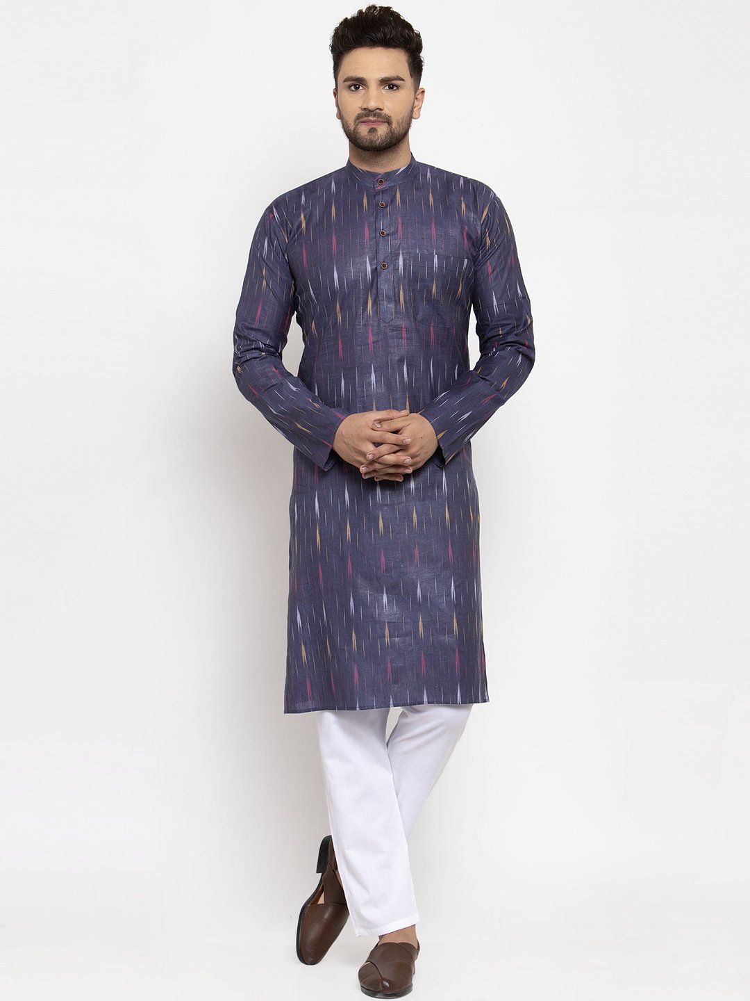 Men's Ikkat Straight Kurta with Churidar by Virat Fashions (2 Pc Set)