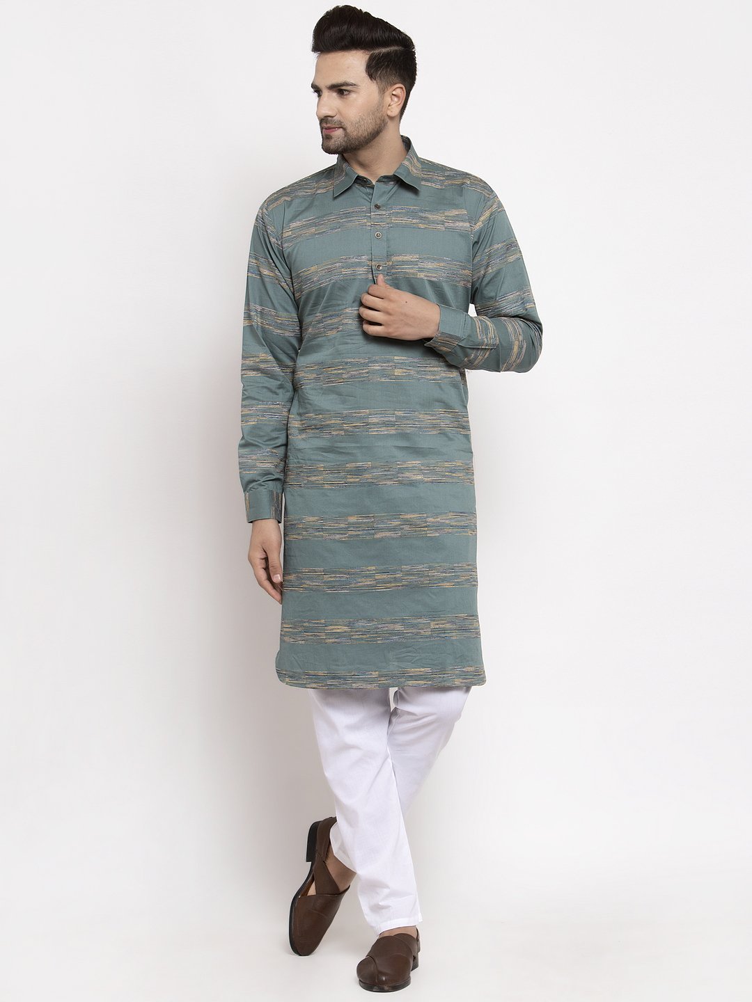 Men Brown Woven Kurta with Pyjamas by Virat Fashions (2pcs Set)