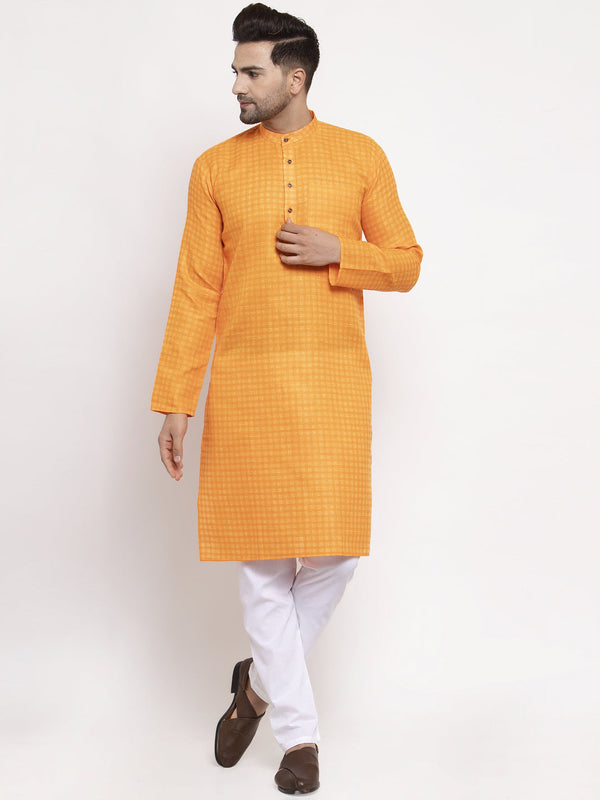 Men's Yellow Woven Kurta Payjama Sets ( JOKP 622 Yellow ) - Virat Fashions