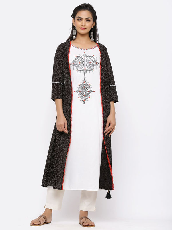 Women's Black Rayon Embroidered Jacket Style Kurta - Juniper