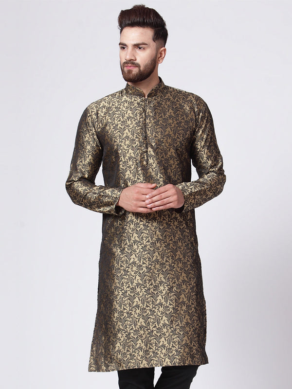 Men's Golden & Black Self Design Kurta Only ( Ko 517 Golden ) - Virat Fashions