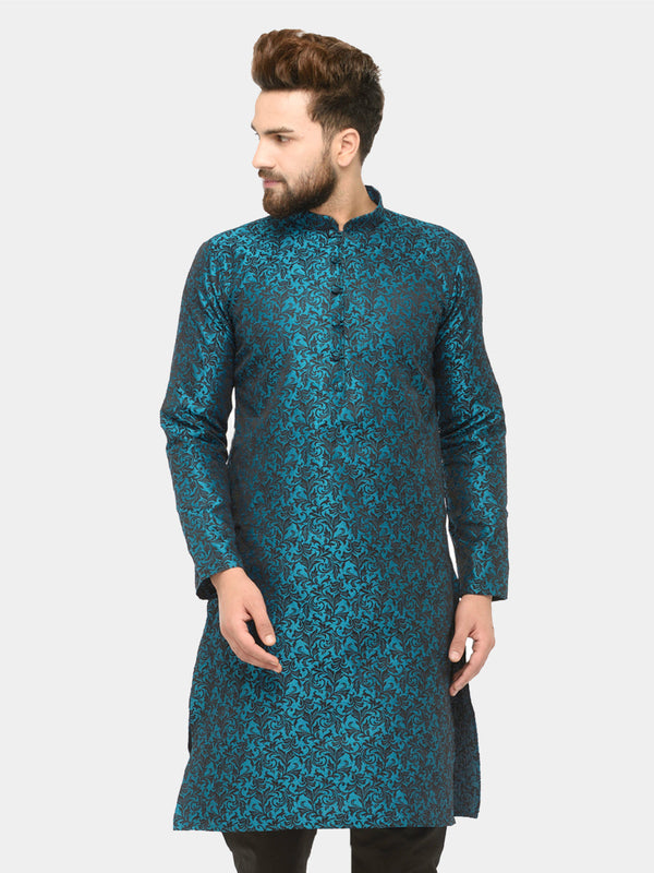 Men's Green & Black Self Design Kurta Only ( JOK 517 Green ) - Virat Fashions