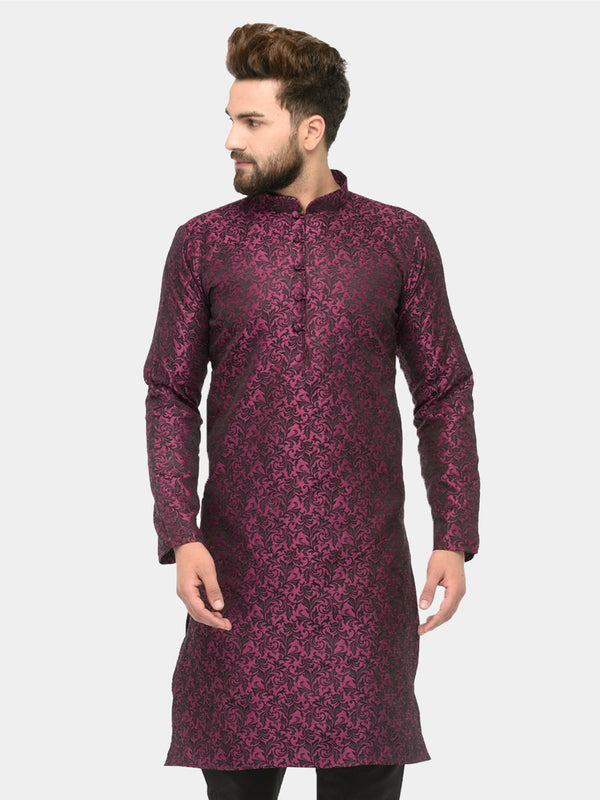 Men's Purple & Black Self Design Kurta Only ( KO 517 Purple ) - Virat Fashions