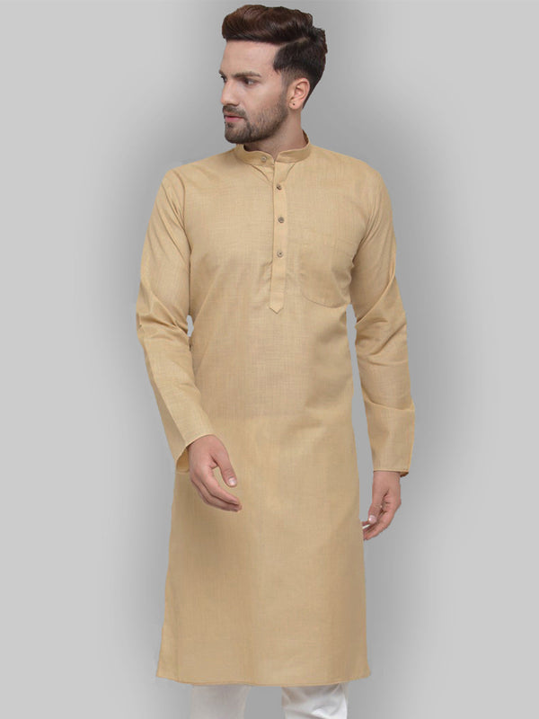 Men's Beige & White Solid Kurta Only ( KO 532 Beige ) - Virat Fashions