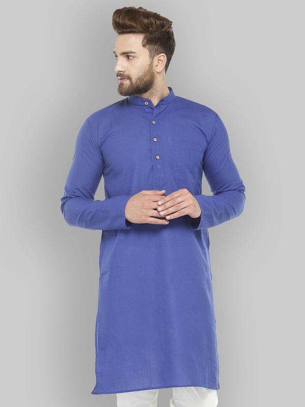 Men's Royal Blue & White Solid Kurta Only ( KO 532 Royal ) - Virat Fashions