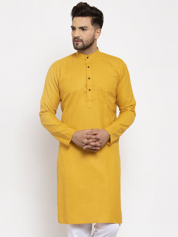 Men's Yellow & White Solid Kurta Only ( KO 532 Yellow ) - Virat Fashions