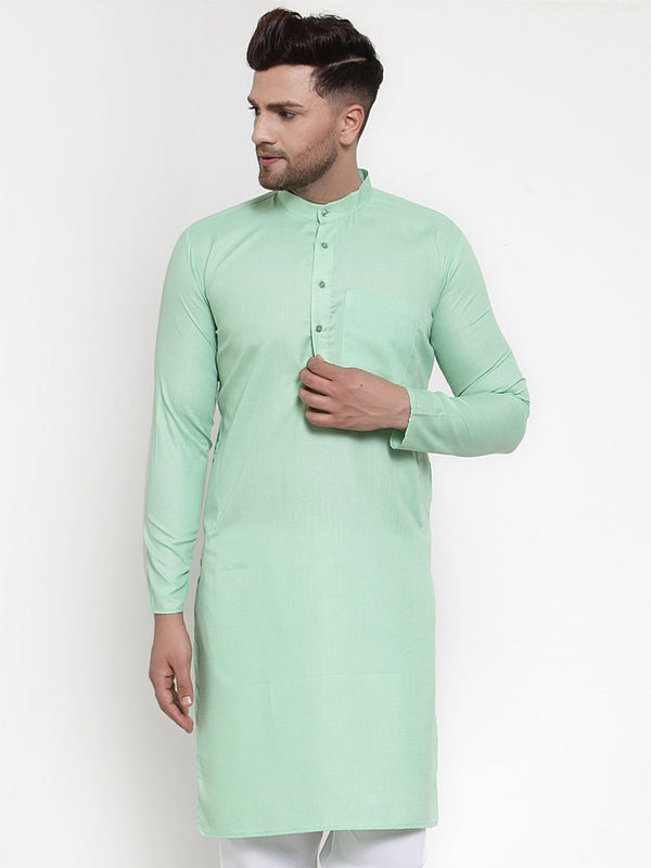 Men's Green & White Solid Kurta Only ( KO 611 Green ) - Virat Fashions