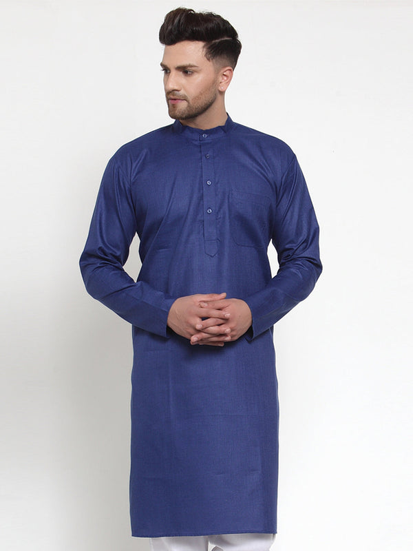 Men's Royal-Blue & White Solid Kurta Only ( KO 611 Royal ) - Virat Fashions