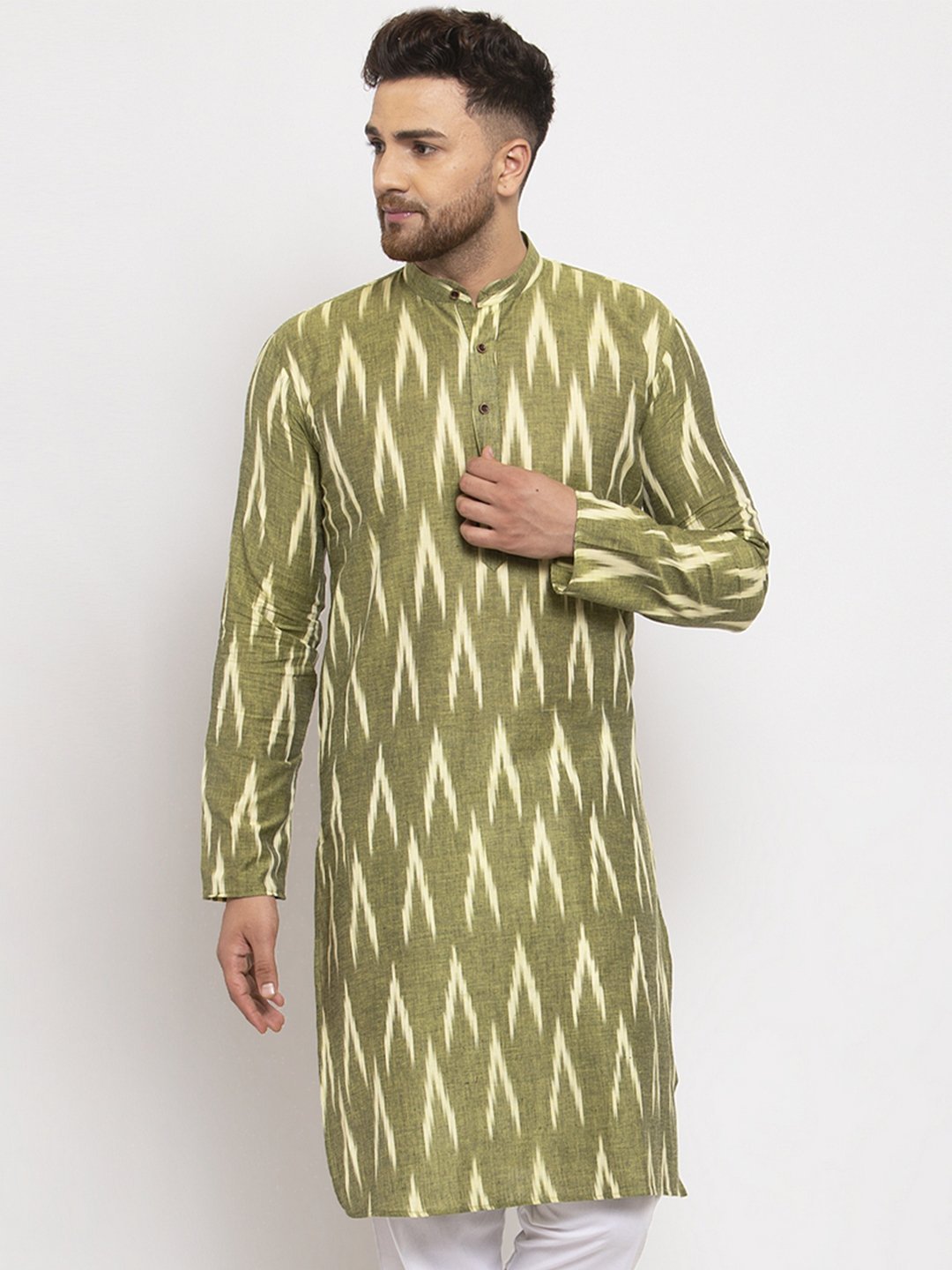 Men's Woven Design Ikkat Straight Kurta by Virat Fashions- (1pc set)