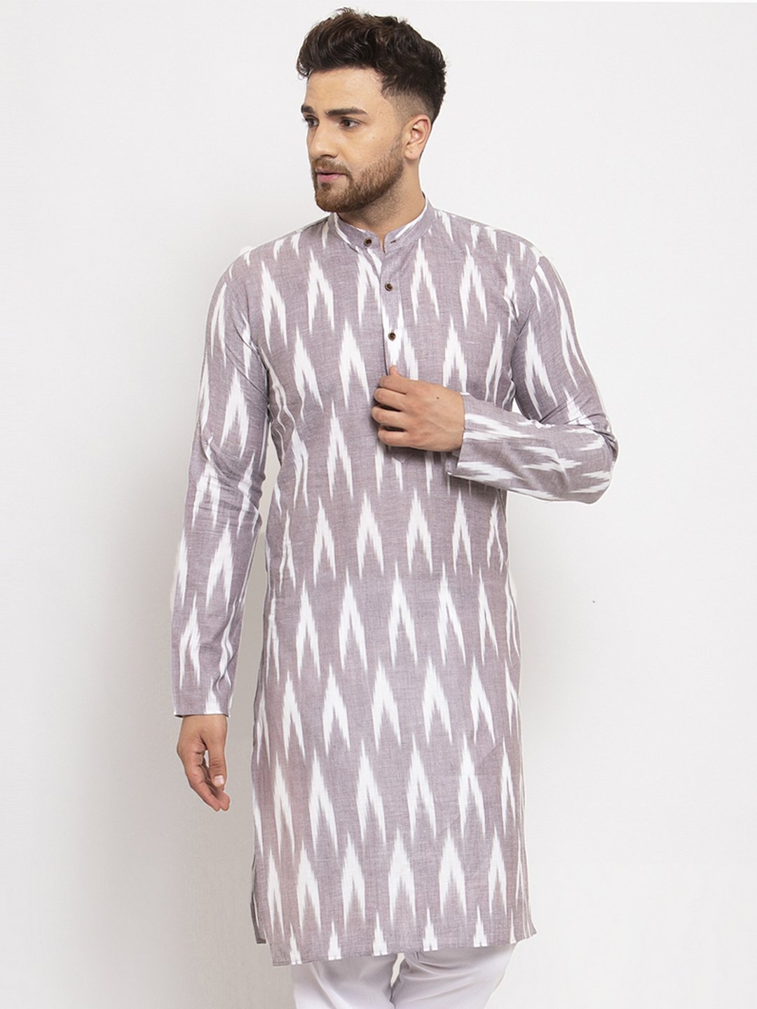 Men's Woven Design Ikkat Straight Kurta by Virat Fashions- (1pc set)