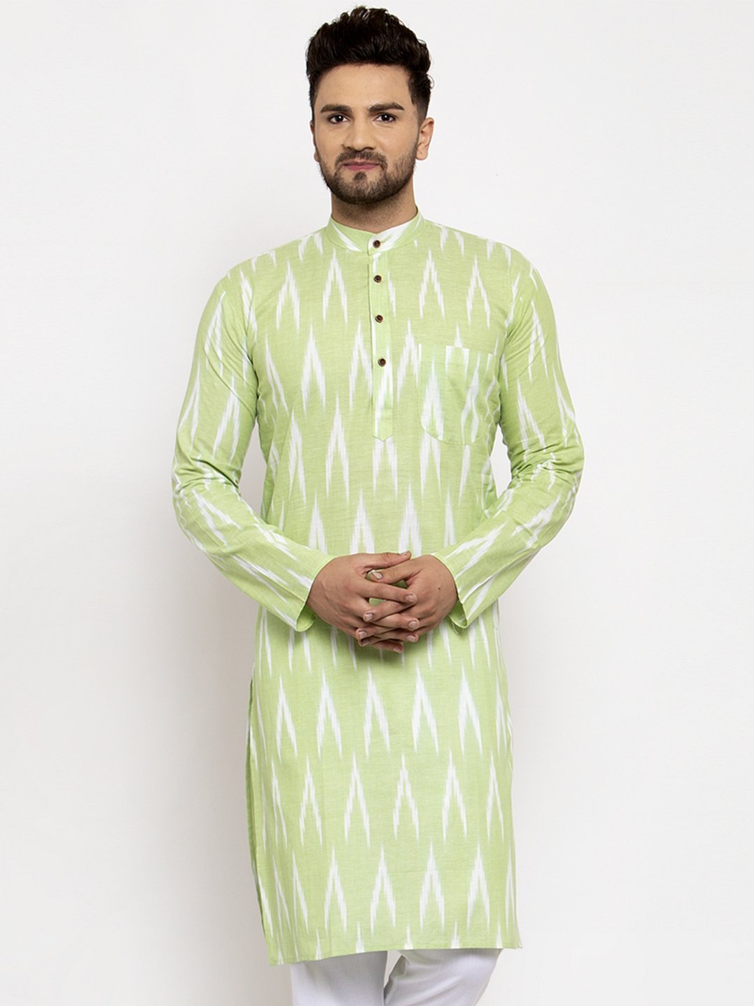 Men's Woven Design Ikkat Straight Kurta by Virat Fashions- (1pc set)